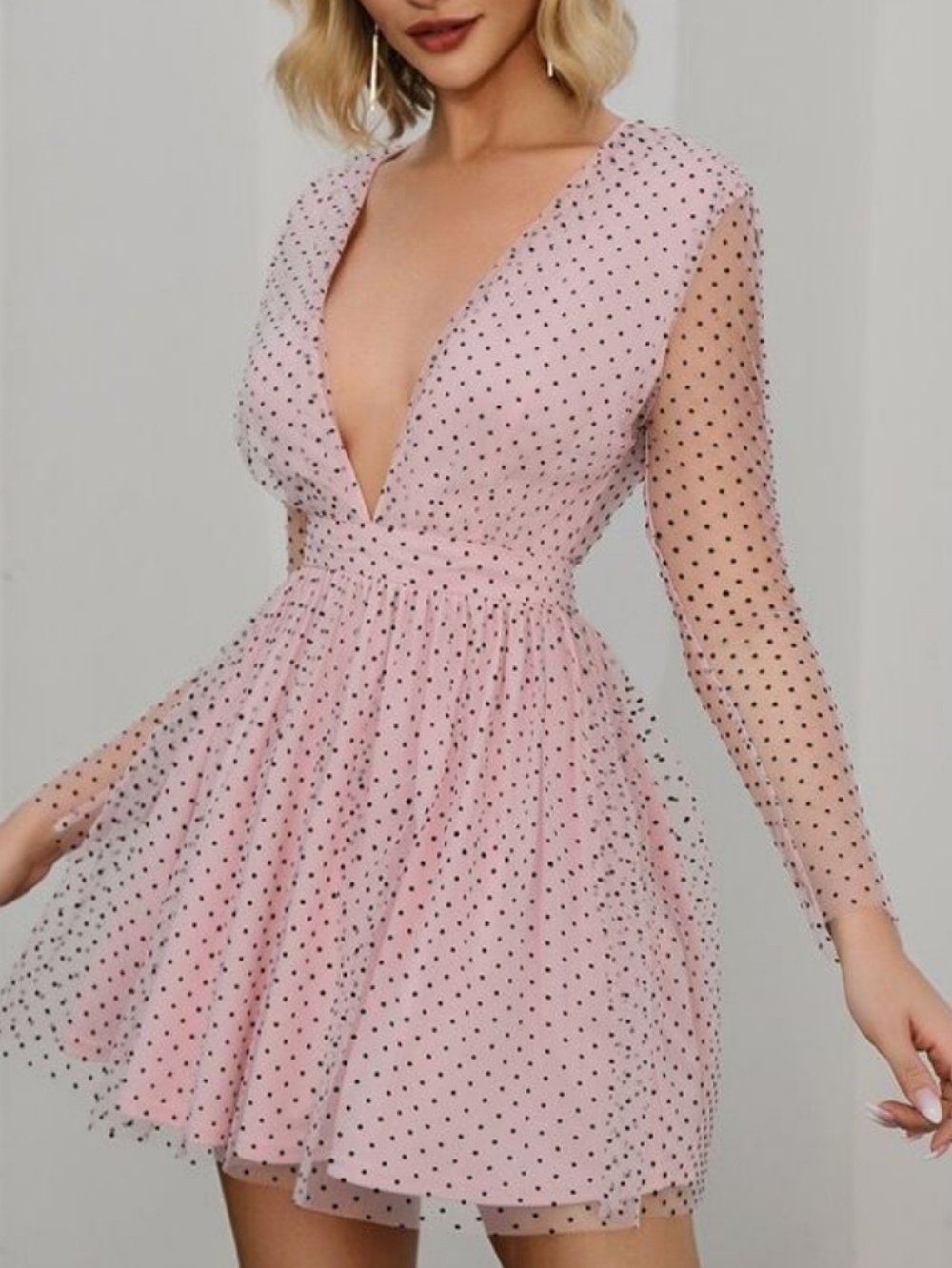 Double Crazy Pink Polka Dot Mesh Fit-and-Flare Dress Sz SmallNew
